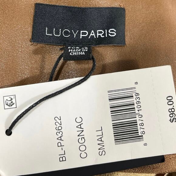 NEW Lucy Paris Brown Faux Vegan Leather Paperbag Tie Belt Trousers Pants Sz S - Picture 5 of 6